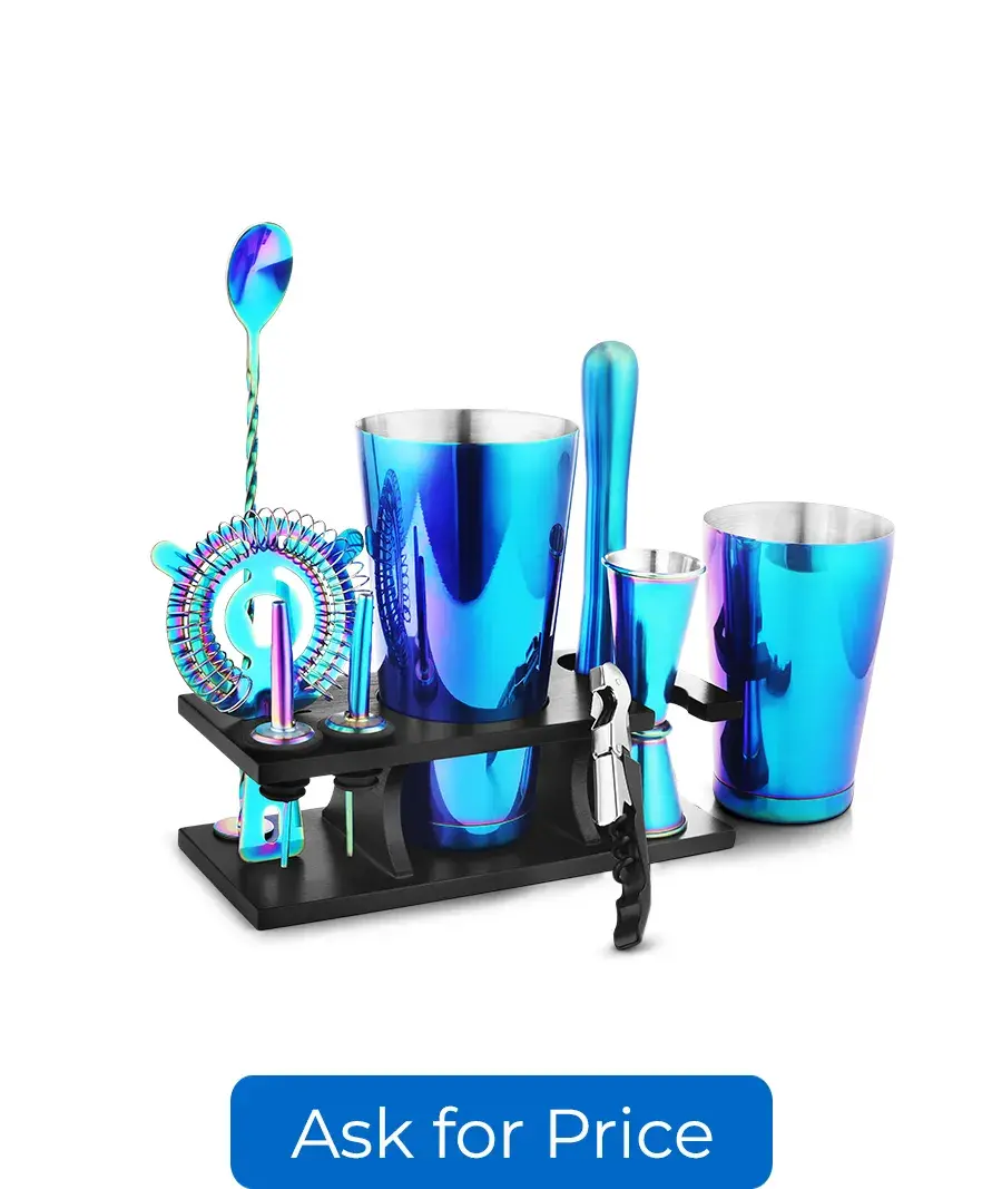 07Pc Bar Tool Set with Wood Stand (Blue PVD)