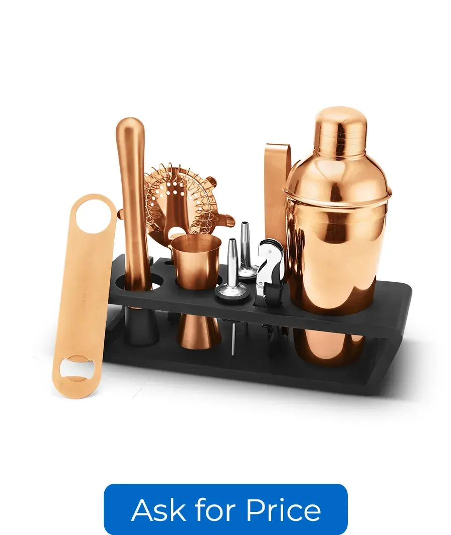 10Pc Bar Tool Set with Tringular-Stand (Copper Finish)