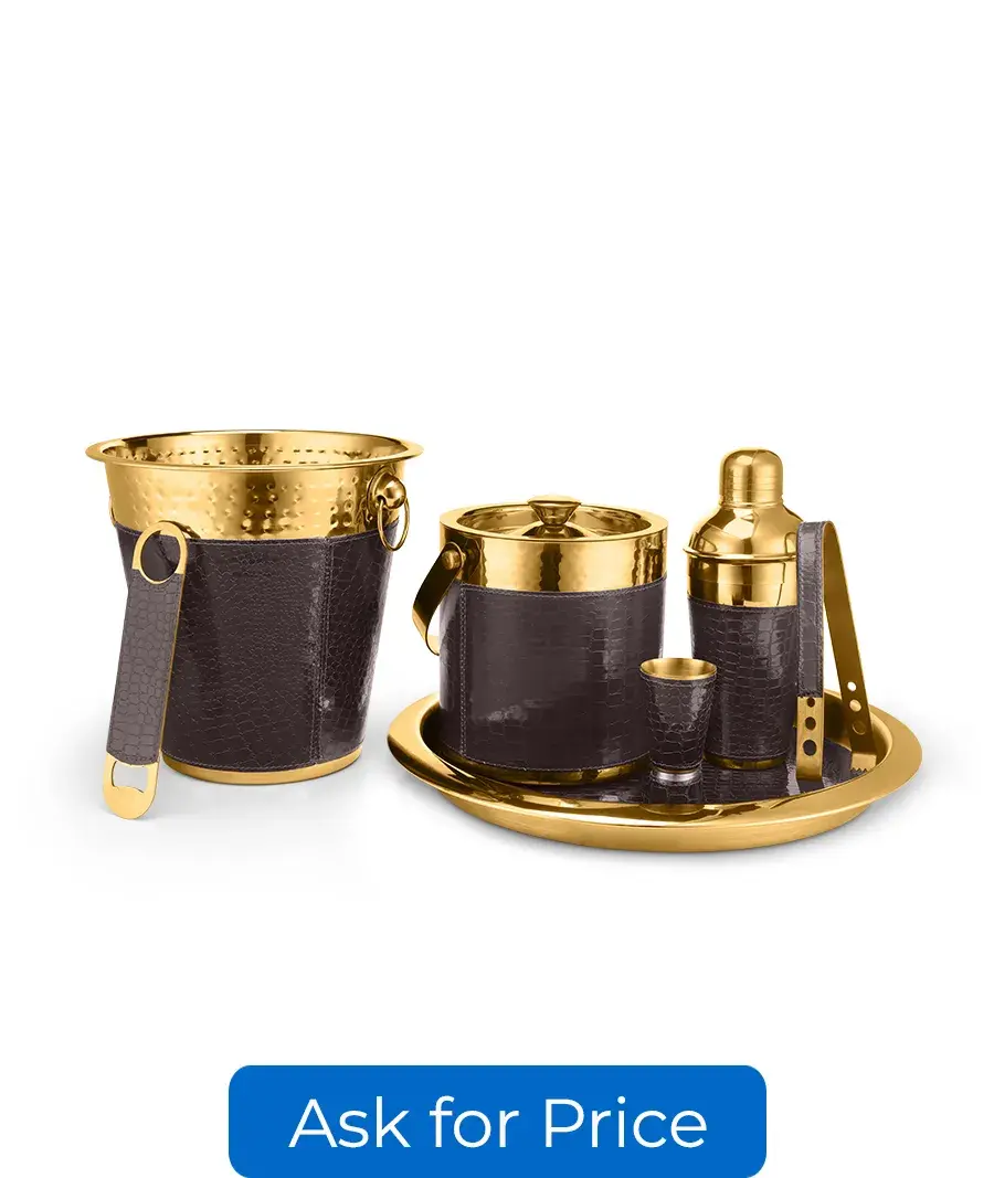 7Pc Bar Set (Leather With Pvd Gold Finish)